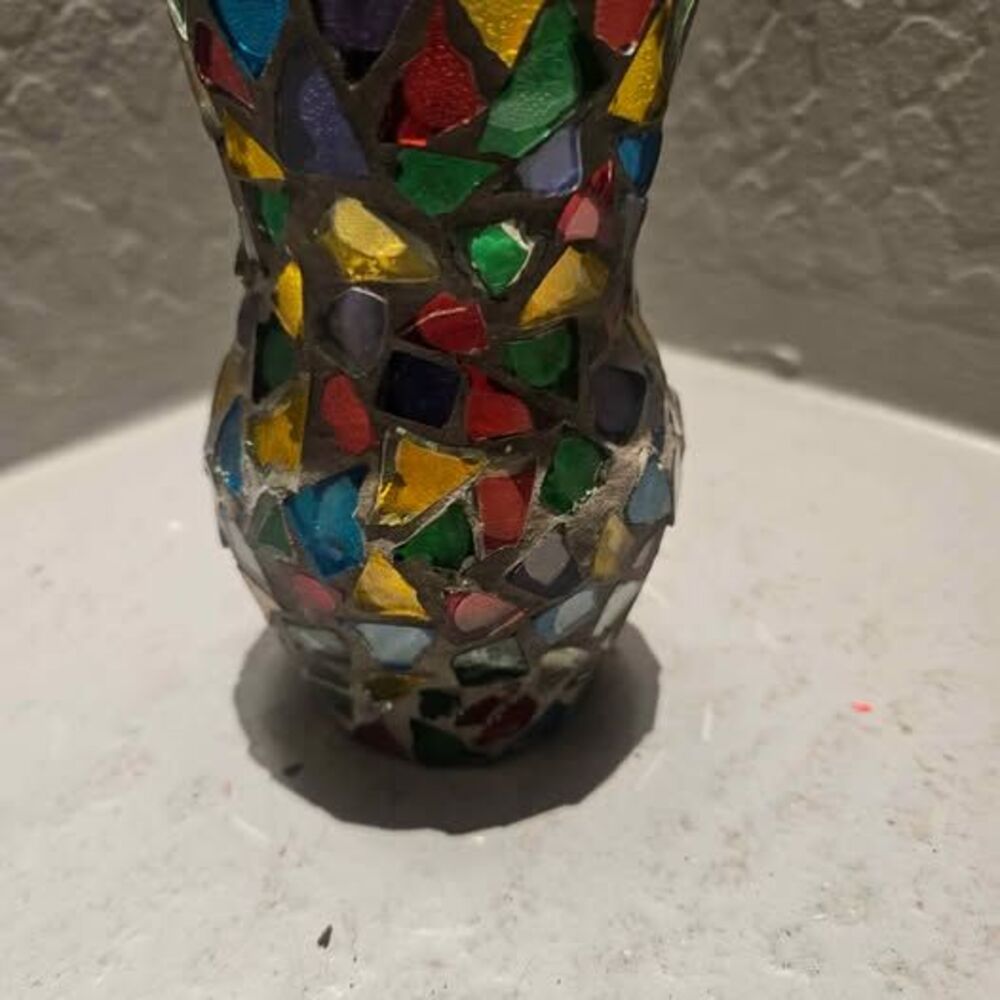 Mosaic Colorful Small Glass Vase 5"